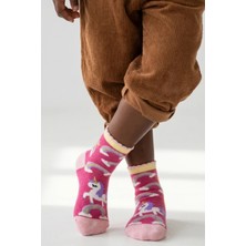 Bony Socks Çizgili Unicorn Desenli Koyu Pembe Çocuk Soket Çorap