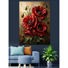 Artmeg Canlı Kırmızı Gelincik Çiçekleri Tablosu Dekoratif Kanvas - Mdf Ahşap Tablo