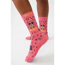 Bony Socks Unisex Popart Desenli Çorap Koyu Pembe