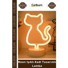 Carlburn Özel Üretim Dekoratif Gece Masaüstü Standlı USB Pilli Estetik LED Neon Işıklı Kedi Tasarımlı Lamba