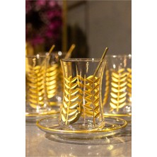 Sudeka 12 Parça 6 Kişilik Kristal Kesme Gold Çay Seti