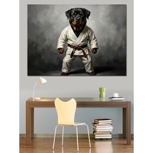 Artmeg Karate Kıyafetli Savaşçı Köpek Portresi Dekoratif Kanvas - Mdf Ahşap Tablo