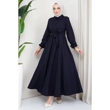Hafsa Mina Kuşaklı Mevlana Elbise Lacivert HM2105