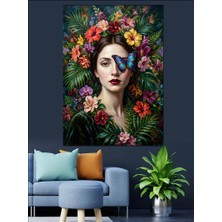 Artmeg Çiçekli ve Kelebekli Kadın Portresi Dekoratif Kanvas - Mdf Ahşap Tablo