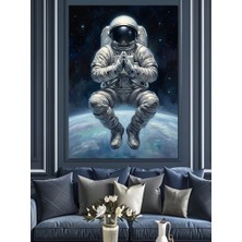 Artmeg Uzayda Bağdaş Kuran Astronot Figürü Dekoratif Kanvas - Mdf Ahşap Tablo