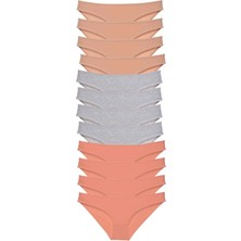 Die Grup 12 Adet Süper Eko Set Likralı Kadın Slip Külot Ten Gri Pudra