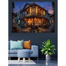Artmeg Akşam Işıklarında Geleneksel Çin Evi Dekoratif Kanvas - Mdf Ahşap Tablo