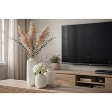 Varkal Pinterest Dekoratif Vazo Seti 3'lü Minimal-Bohem Pampas Vazosu Tv Ünitesi Salon Dekoru