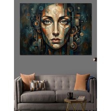 Artmeg Mekanik Detaylı Modern Kadın Yüzü Dekoratif Kanvas - Mdf Ahşap Tablo