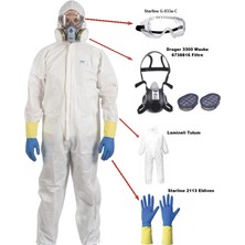 Starline Boya Işlerinde Tam Koruma Set Lamineli Tulum Eldiven  Maske Filtre Gözlük