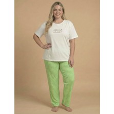 Wordex Mrn 4510 Çizgili Pijamalı Kısa Kollu Penye Büyük Beden Kadın Pijama Takımı