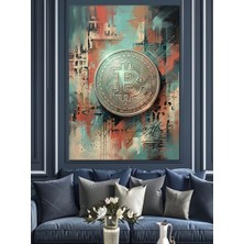 Artmeg Modern Sanat Tarzında Bitcoin Logosu Dekoratif Kanvas - Mdf Ahşap Tablo