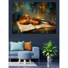 Artmeg Nota Kağıtları Üzerinde Eski Keman Dekoratif Kanvas - Mdf Ahşap Tablo