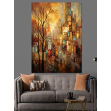Artmeg Sonbahar Şehri ve Renkli Ağaçlar Dekoratif Kanvas - Mdf Ahşap Tablo