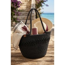 Comfort Craft Premium Desenli Hasır Dokulu Kadın Plaj Çantası - El Örgüsü Stil Tatil ve Şehir Çantası