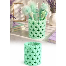 Omilife Kalp Figürlü 3D Baskı Masa Üstü Organizer Kalemlik Makyaj Fırçası Tutucu Dekoratif Masa Üstü  Stand