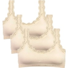 Die Grup 3 Adet Dantel Nakış Işlemeli Pedli Bambu Kadın Büstiyer Krem