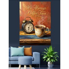 Artmeg Saat ve Kahve Temalı Mutfak Dekoratif Kanvas - Mdf Ahşap Tablo