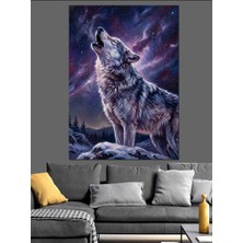 Artmeg Karlı Dağda Uluyan Beyaz Kurt Dekoratif Kanvas - Mdf Ahşap Tablo