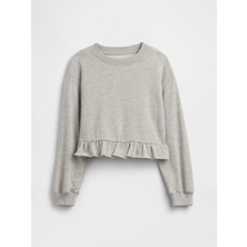 Gap Kız Çocuk Gri Relaxed Fransız Havlu Kumaş Peplum Sweatshirt