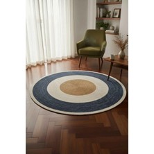 Home İnn Yuvarlak Halı Lacivert & Natural | Modern Halka Desenli Dekoratif Salon Halısı • Şık Odak Parça