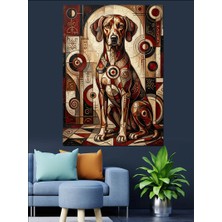 Artmeg Geometrik Desenli Oturan Köpek Portresi Dekoratif Kanvas - Mdf Ahşap Tablo