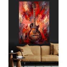Artmeg Kırmızı Arka Planda Soyut Gitar Dekoratif Kanvas - Mdf Ahşap Tablo