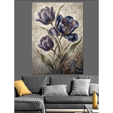 Artmeg Ince Dallı Iki Mor Lale Çiçeği Dekoratif Kanvas - Mdf Ahşap Tablo