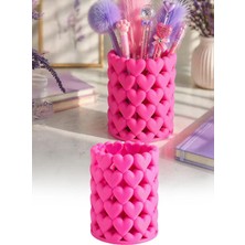 Omilife Kalp Figürlü 3D Baskı Masa Üstü Organizer Kalemlik Makyaj Fırçası Tutucu Dekoratif Masa Üstü  Stand