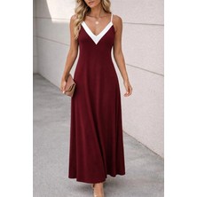 Kadın Ip Askılı Keskin V Yakalı Uzun Viskon Elbise