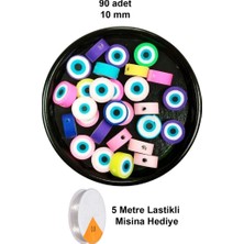 Die Grup 90 Adet 10 mm Polimer Kil Fimo Boncuk Takı Bileklik + 5 Metre Lastikli Misina Hediye - Naza