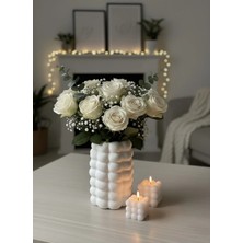 Varkal 1 Bubble Pinterest Konsept Vazo, 2'li Bubble Beyaz Mum Dekoratif Bubble Pinterest Set