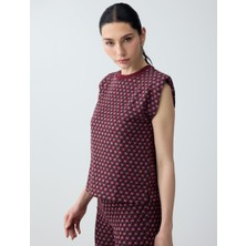 Jimmy Key Bordo Geometrik Desenli Bisiklet Yaka Vatkalı Örme Tişört