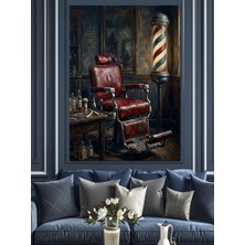 Artmeg Nostaljik Berber Salonu ve Koltuğu Dekoratif Kanvas - Mdf Ahşap Tablo