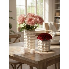 Varkal 2'li Bubble Pinterest Konsept Vazo, 2'li Bubble Beyaz Mum 4'lü Dekoratif Set