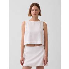 Gap Kadın Beyaz Linen Karışımı Crop Shell Kolsuz Bluz
