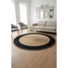 Home İnn Tekstil Home İnn Yuvarlak Halı Siyah Çerçeveli Natural | Modern Premium Salon Halısı | Kontrast Şık Dekor
