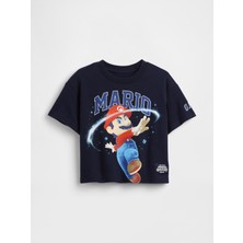 Gap Erkek Bebek Lacivert Süper Mario Oversized Grafik Baskılı T-Shirt
