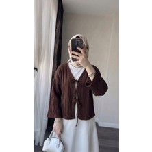 Miostil Pileli Ön Iki Bağlamalı Tunik-Kahve