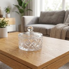 Fair Home Kare Kesme Desen Kristal Kulplu Kapaklı Cam Çerezlik – Şekerlik – 10×10 cm