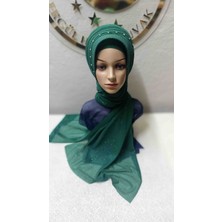 Ergül Hazır Duvak Simli Zümrüt Yeşili Nuray Model Duvak,hazır Duvak,düğün,hazır Şal,hazır Türban,abiye Şal,sünnet,nişan,söz