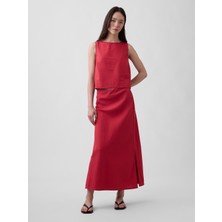 Gap Kadın Kırmızı Keten Karışımı Maxi Slip Etek