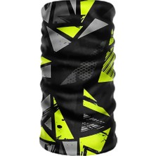 Crown Micro Neon Sarı Siyah Geometrik Desenli Çok Amaçlı Bandana Boyunluk Maske Motorcu Buff Aksesuar Balaklava