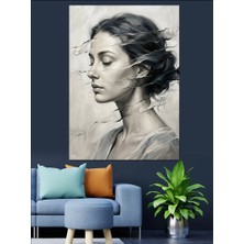 Artmeg Siyah Beyaz Sanatsal Kadın Portresi Dekoratif Kanvas - Mdf Ahşap Tablo