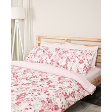 Rasel Tekstil Flower World Pamuklu Çift Kişilik Kırmızı Nevresim Seti Lastikli Çarşaflı  200X220 cm