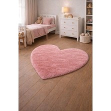 Eyprich Kuzu Post Peluş Premium Kalp Desen Yumuşak Tüylü Halı - Pembe