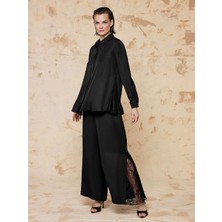 Unique  Floş Kumaş Dantel Detaylı Pantolon