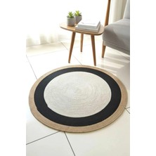 Home İnn Modern Iskandinav Yuvarlak Halı Siyah Çerçeveli Krem Dekoratif Salon Halısı Minimal Halı