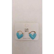 Tılsım Accesories Mavi Kalp Küpe Gold