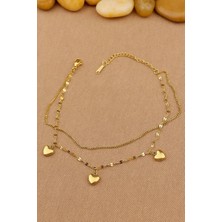 Keyifli Hayaller Çelik Halhal - 2li Kombin Kalp Model  Çelik Zincir Halhal Gold 22+5cm Yeni Sezon